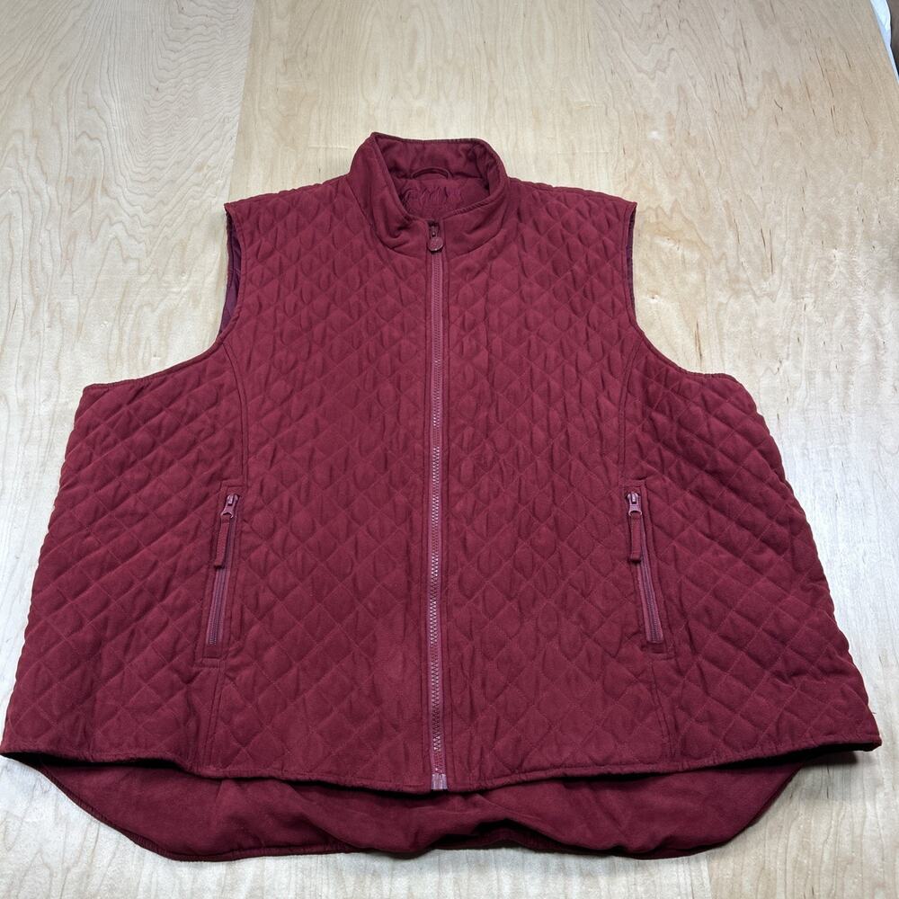 Outback Trading Company 3X Burgundy MicroSuede Quilted Zip Vest Plus GC